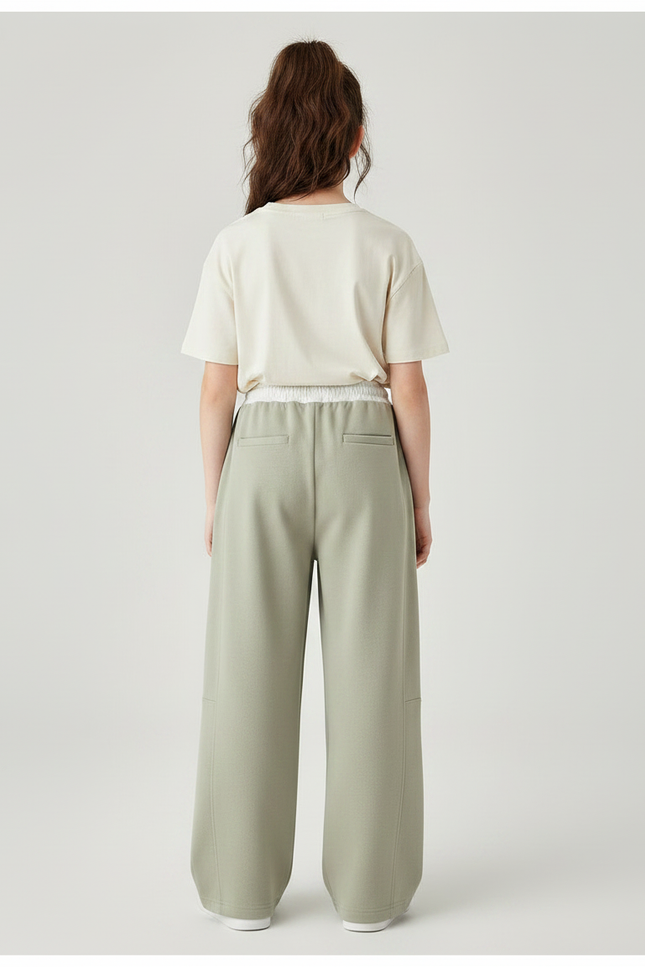 Pantalon Fluide Vert Ample Décontracté Enfant - Kaki Molleton - vue 2