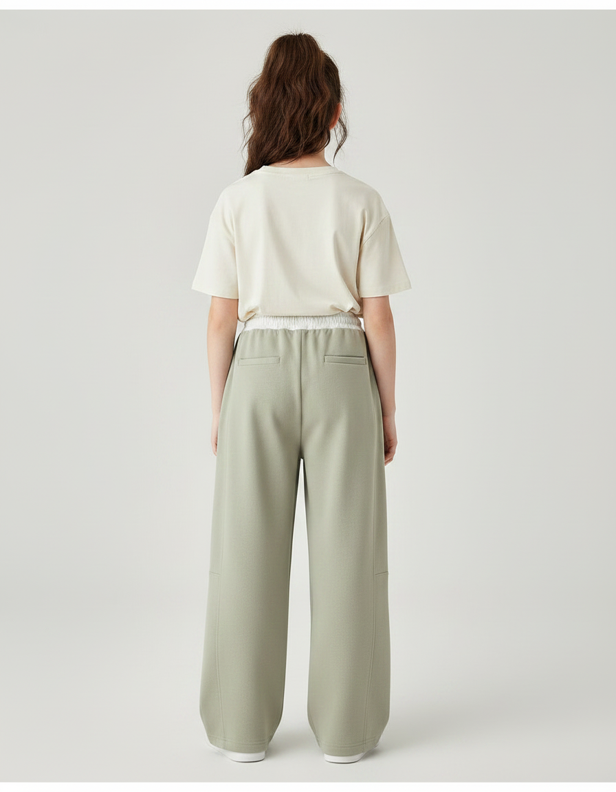 Pantalon Fluide Vert Ample Décontracté Enfant - Kaki Molleton - vue 2