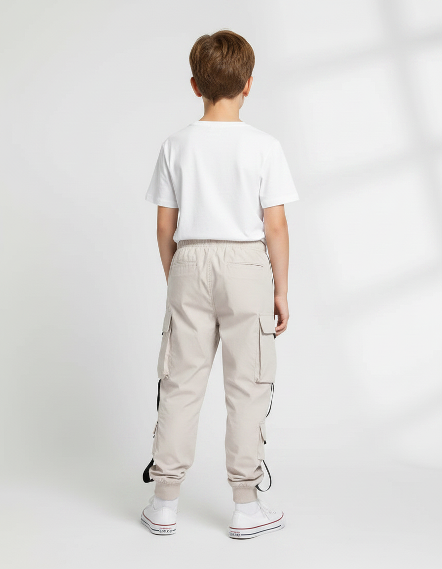 Pantalon Fluide Cargo Beige Multi-Poches Garçon - Toile - vue 2