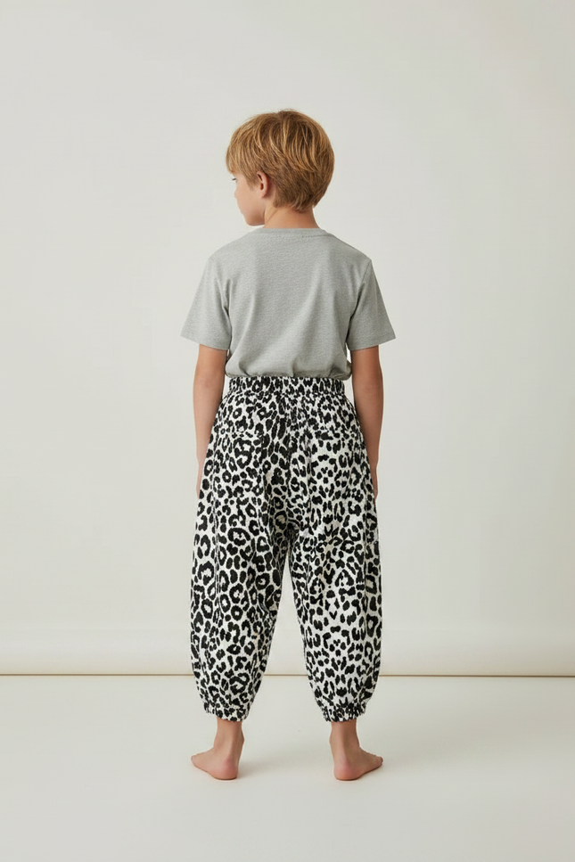 Pantalon Fluide Léopard Noir Blanc Ample Enfant - Imprimé Viscose - vue 2