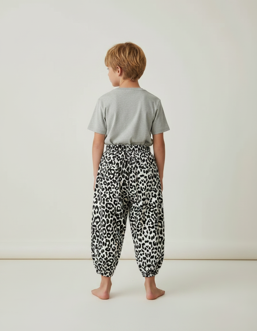 Pantalon Fluide Léopard Noir Blanc Ample Enfant - Imprimé Viscose - vue 2