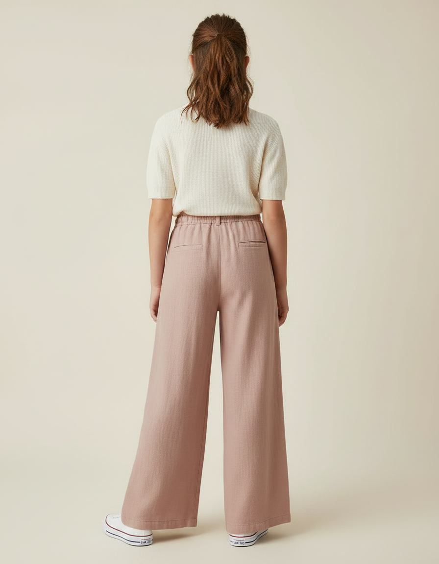 Pantalon Fluide Rose Lin Ample Décontracté Enfant - vue 2