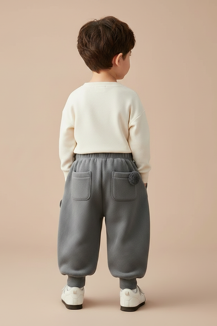 Pantalon Fluide Gris Ample Polaire Élastique Motif Ours - Molleton - vue 2
