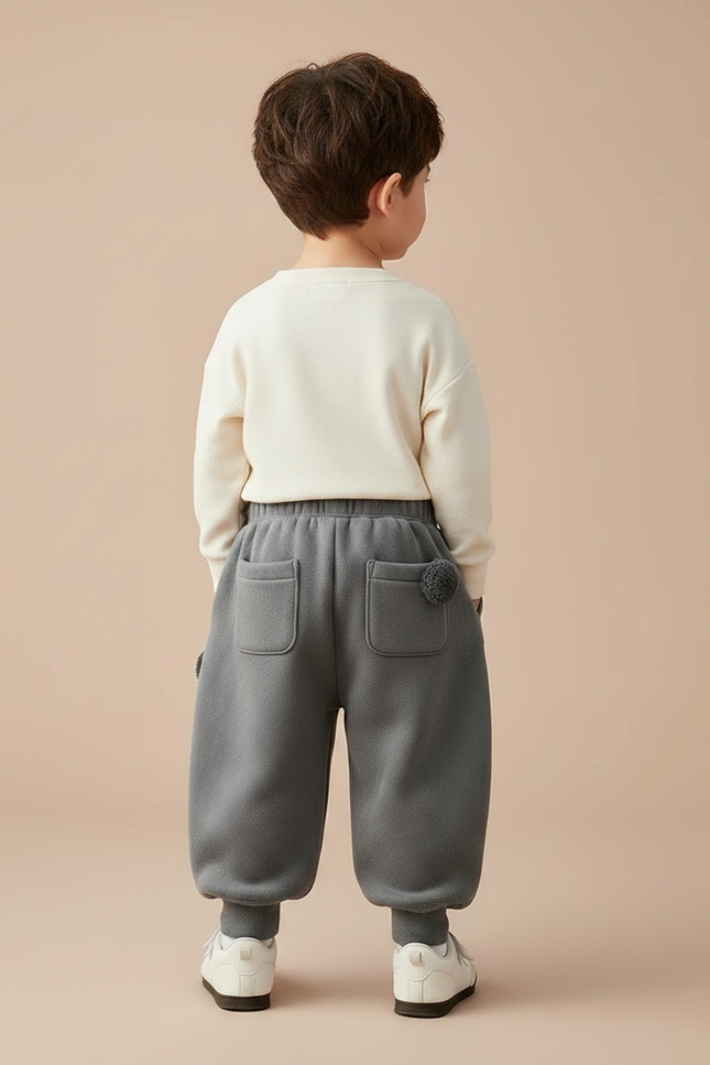 Pantalon Fluide Gris Ample Polaire Élastique Motif Ours - Molleton - vue 2