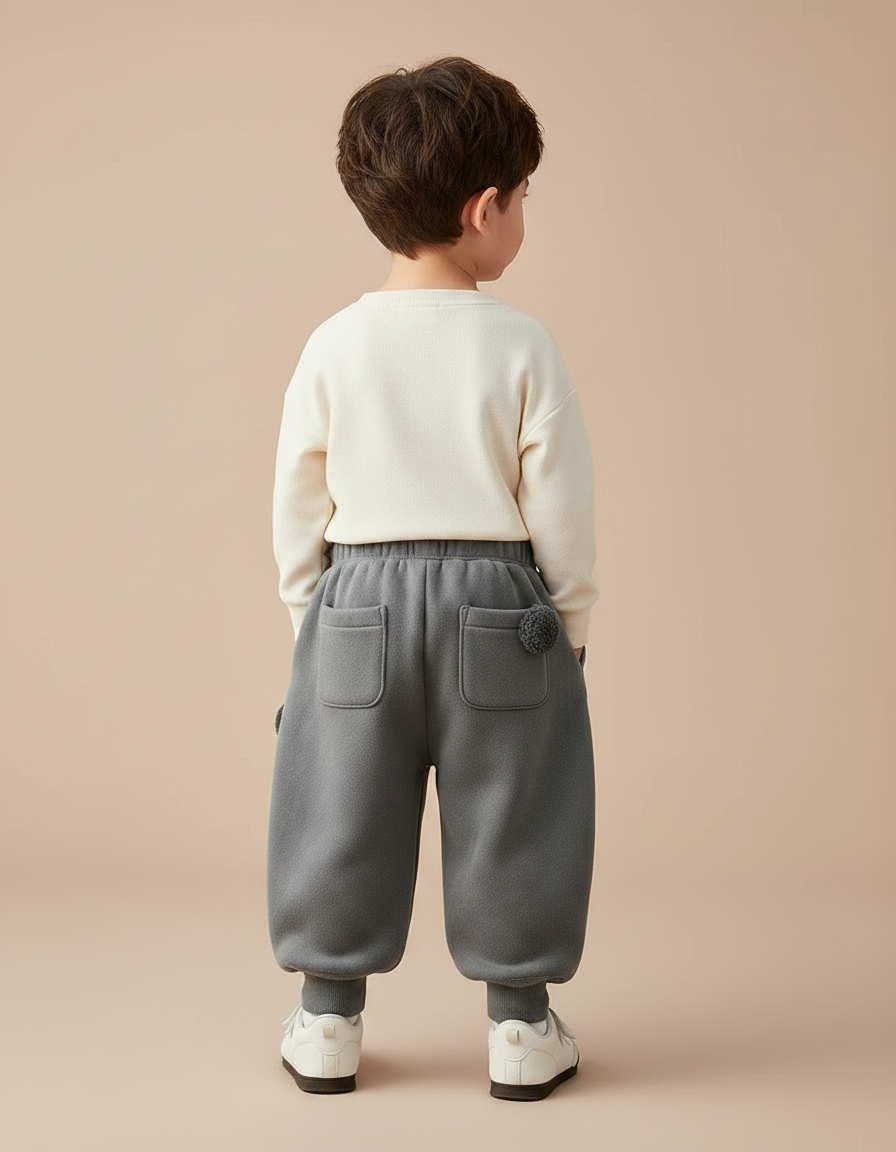 Pantalon Fluide Gris Ample Polaire Élastique Motif Ours - Molleton - vue 2