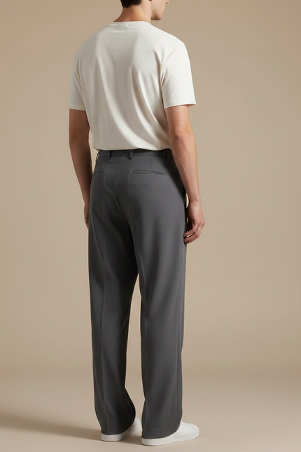 Pantalon Fluide Gris Droit Ample Décontracté Homme - Polyester - vue 2