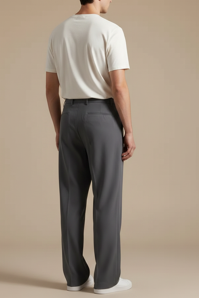 Pantalon Fluide Gris Droit Ample Décontracté Homme - Polyester - vue 2