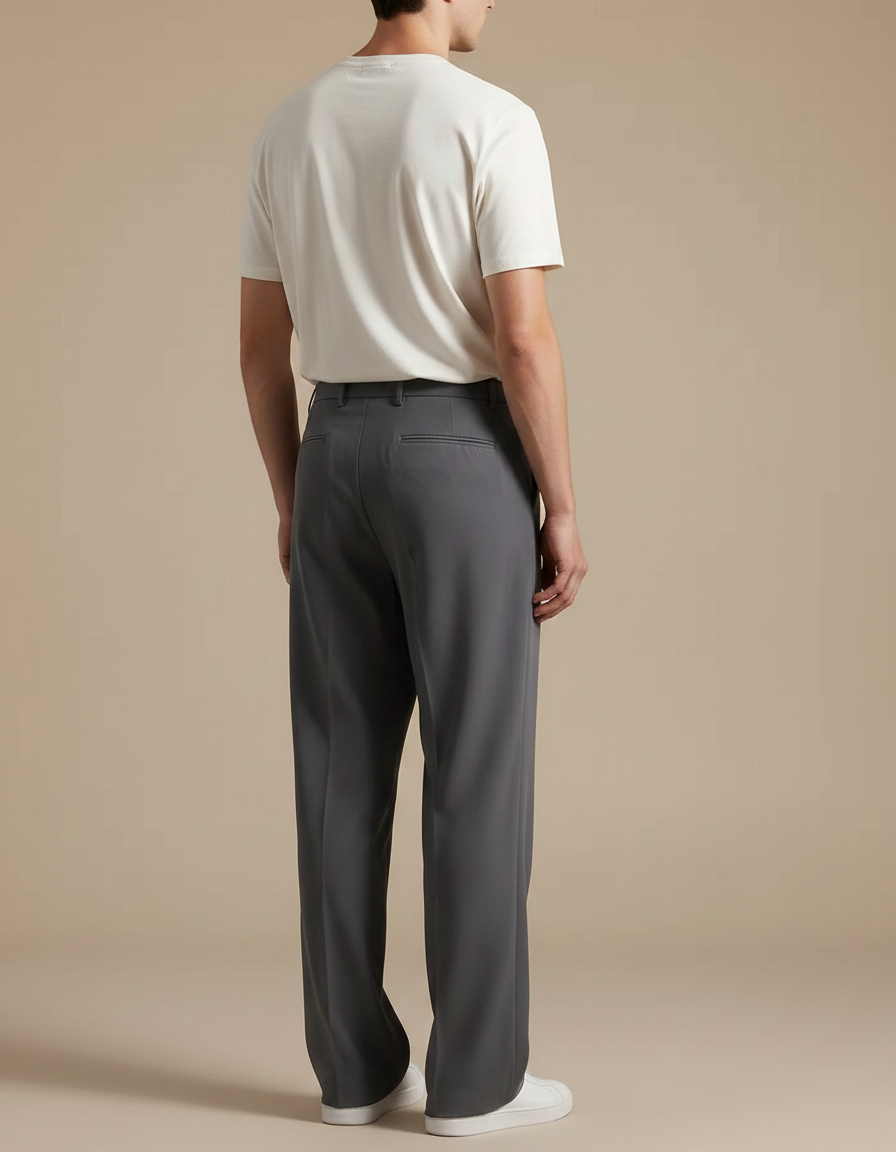 Pantalon Fluide Gris Droit Ample Décontracté Homme - Polyester - vue 2
