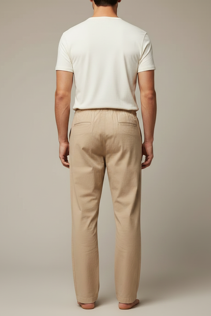 Pantalon Fluide Beige Coton Décontracté Ample Cordon - vue 2