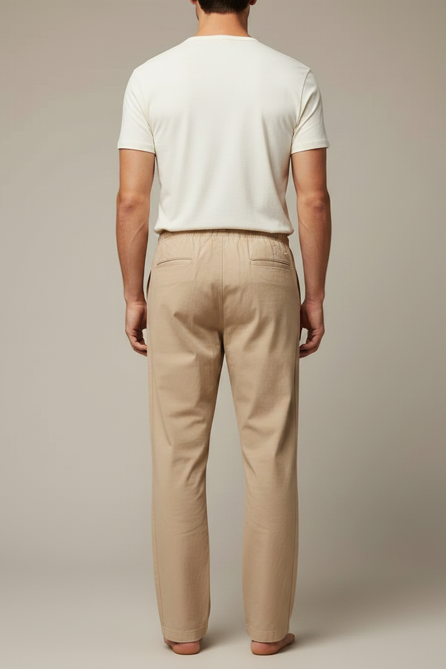 Pantalon Fluide Beige Coton Décontracté Ample Cordon - vue 2