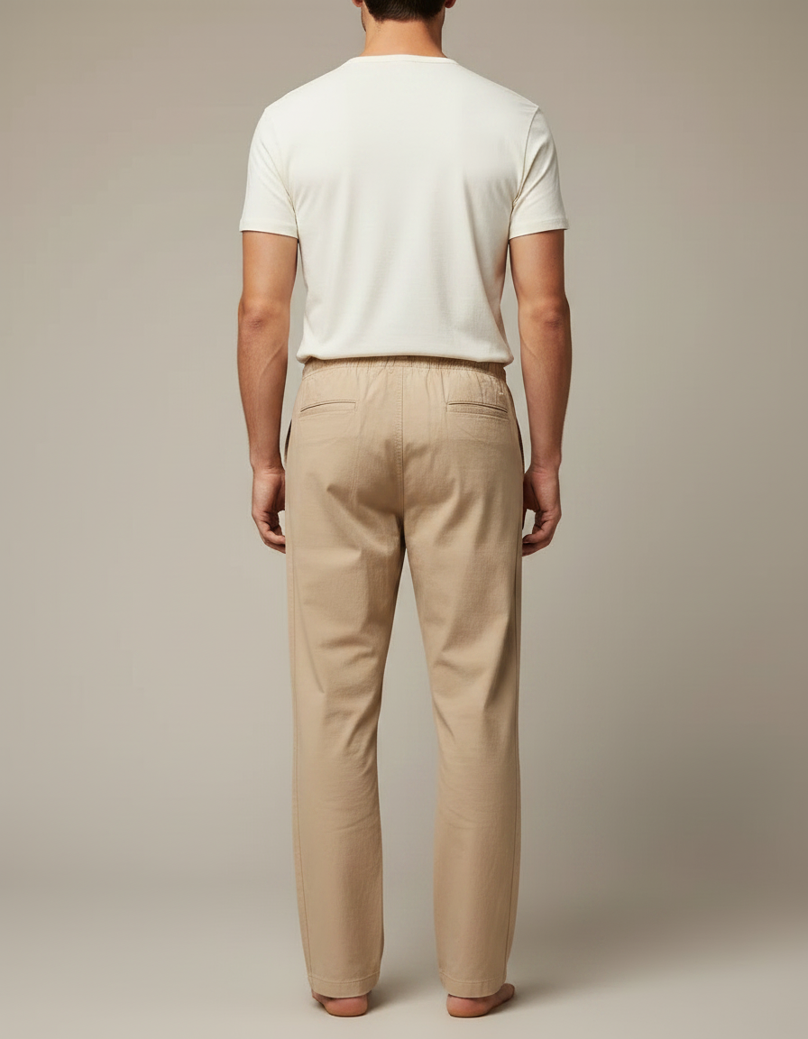 Pantalon Fluide Beige Coton Décontracté Ample Cordon - vue 2