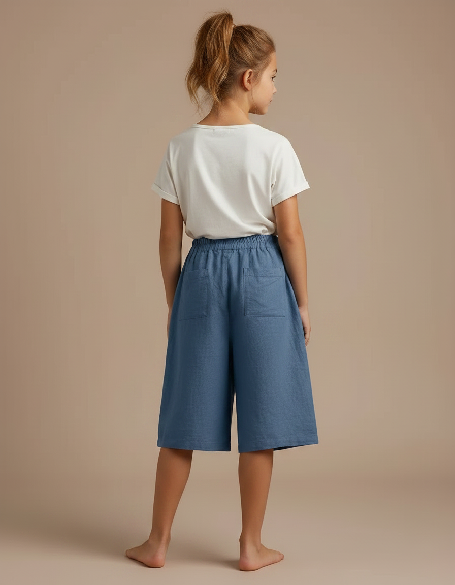 Pantalon Fluide Bleu Coton Lin Ample Décontracté Enfant - vue 2