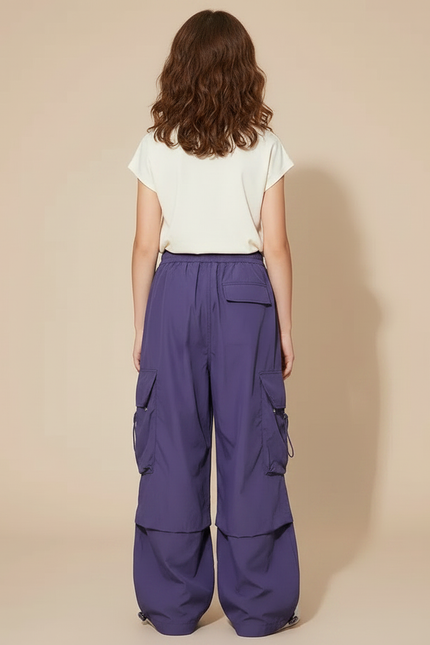 Pantalon Fluide Violet Cargo Ample Streetwear Fille - Polyester - vue 2