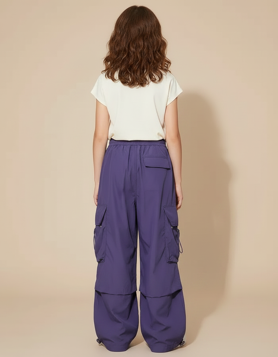Pantalon Fluide Violet Cargo Ample Streetwear Fille - Polyester - vue 2
