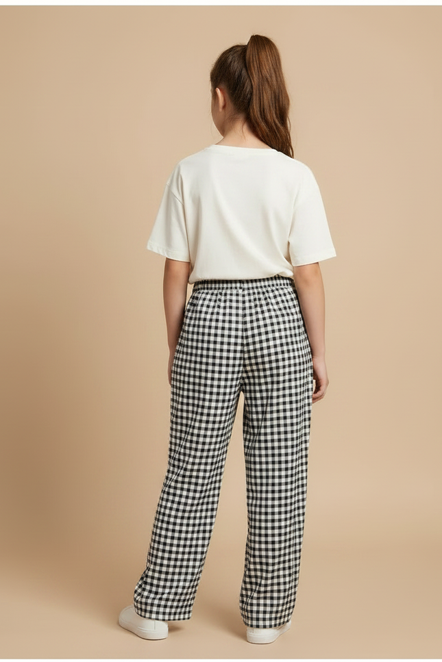 Pantalon Fluide Carreaux Noir Blanc Ample Confortable Fille - Multicolore Viscose - vue 2