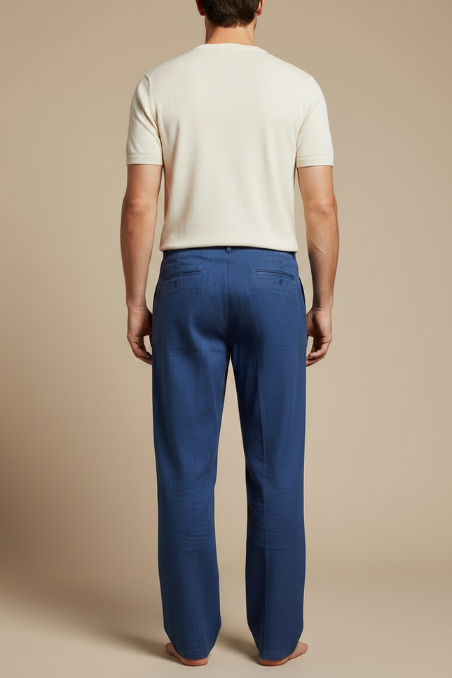 Pantalon Fluide Bleu Droit Coton Lin Décontracté Homme - vue 2