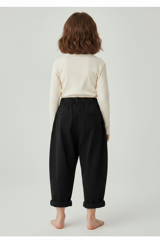 Pantalon Paperbag Fluide - Noir Viscose - vue 2