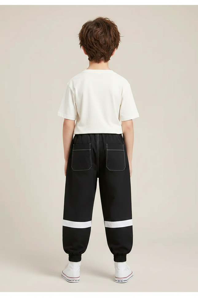 Pantalon Fluide Noir Ample Cargo Bandes Blanches - Polyester - vue 2