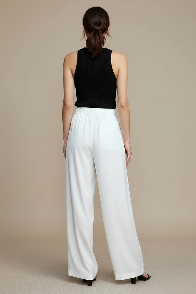 Pantalon Fluide Femme Blanc Palazzo - Viscose - vue 2