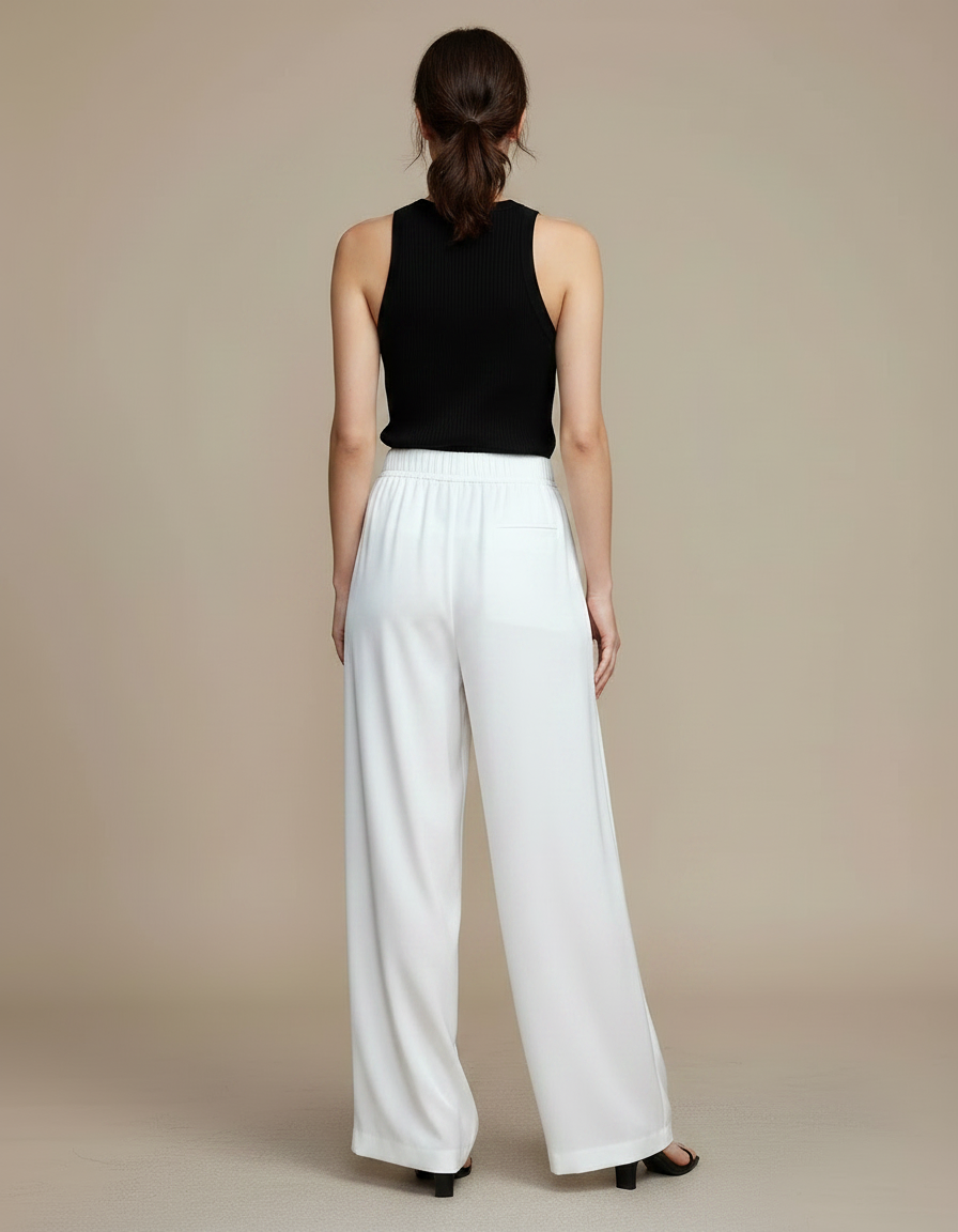 Pantalon Fluide Femme Blanc Palazzo - Viscose - vue 2