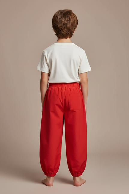 Pantalon Fluide Rouge Ample Imprimé Floral Enfant - Polyester - vue 2