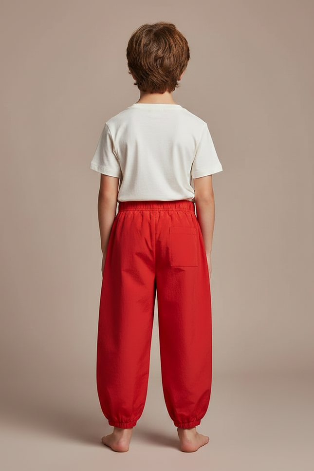 Pantalon Fluide Rouge Ample Imprimé Floral Enfant - Polyester - vue 2