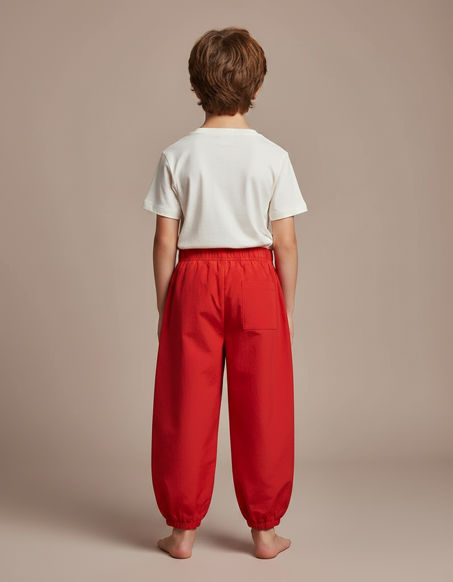 Pantalon Fluide Rouge Ample Imprimé Floral Enfant - Polyester - vue 2