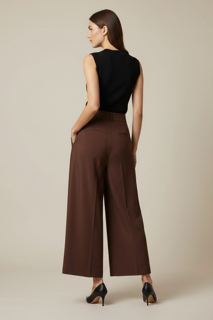 Pantalon Fluide Marron Plissé Large Élégant Chic - Viscose - vue 2