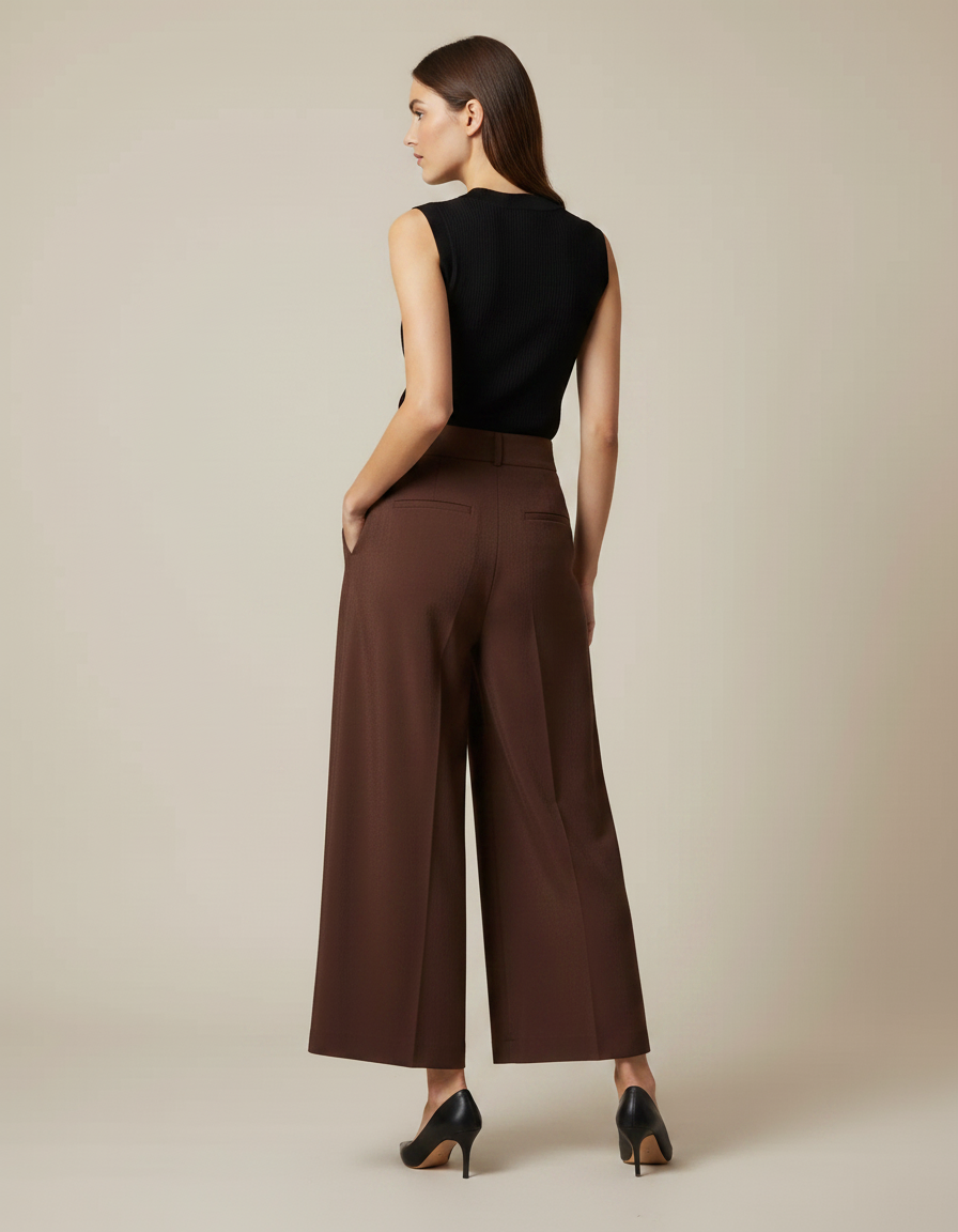 Pantalon Fluide Marron Plissé Large Élégant Chic - Viscose - vue 2