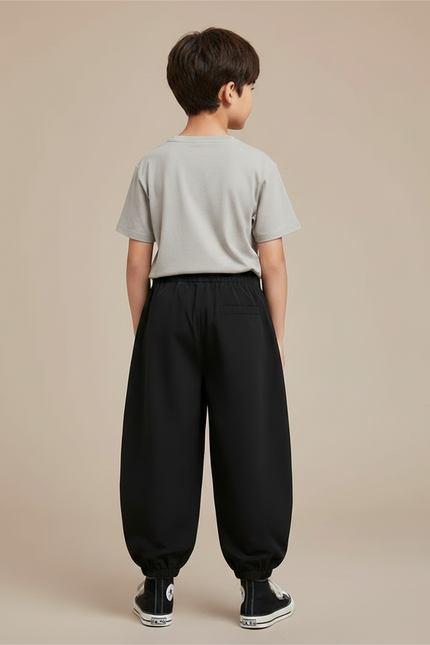 Pantalon Fluide Noir Ample Cargo Garçon Coton - vue 2