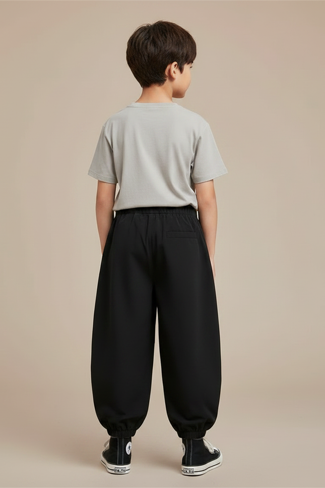 Pantalon Fluide Noir Ample Cargo Garçon Coton - vue 2