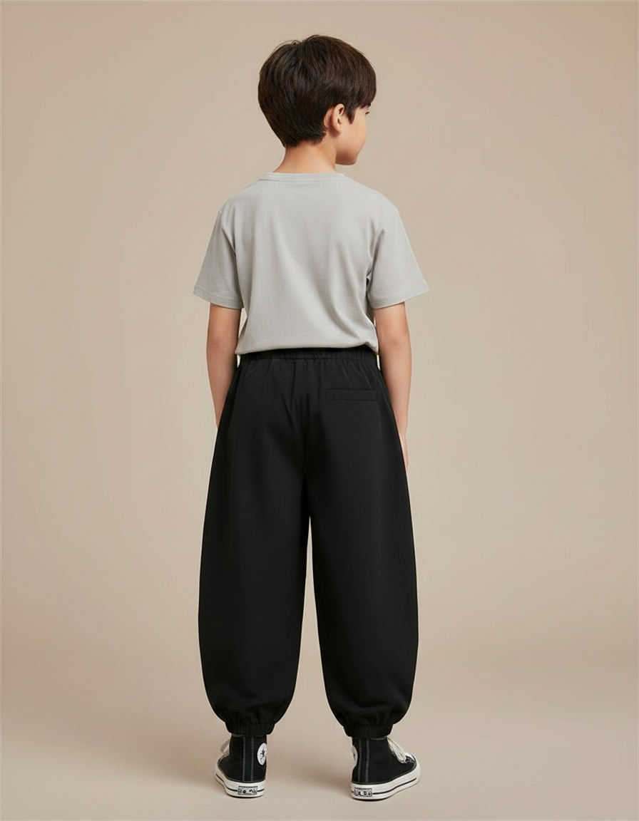 Pantalon Fluide Noir Ample Cargo Garçon Coton - vue 2
