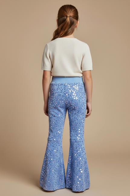 Pantalon Fluide Bleu Paillettes Évasé Confortable Brillant - Maille - vue 2
