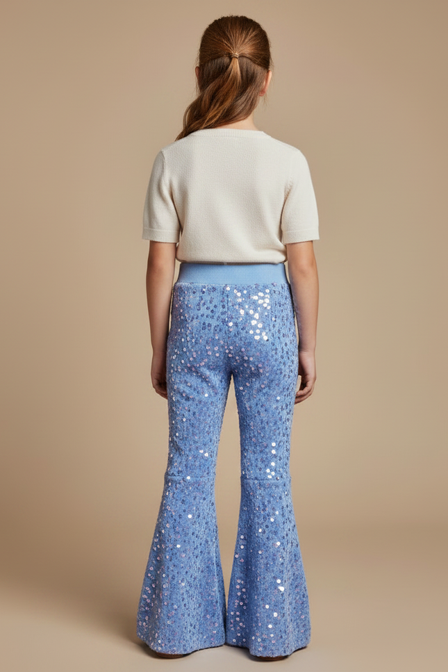 Pantalon Fluide Bleu Paillettes Évasé Confortable Brillant - Maille - vue 2