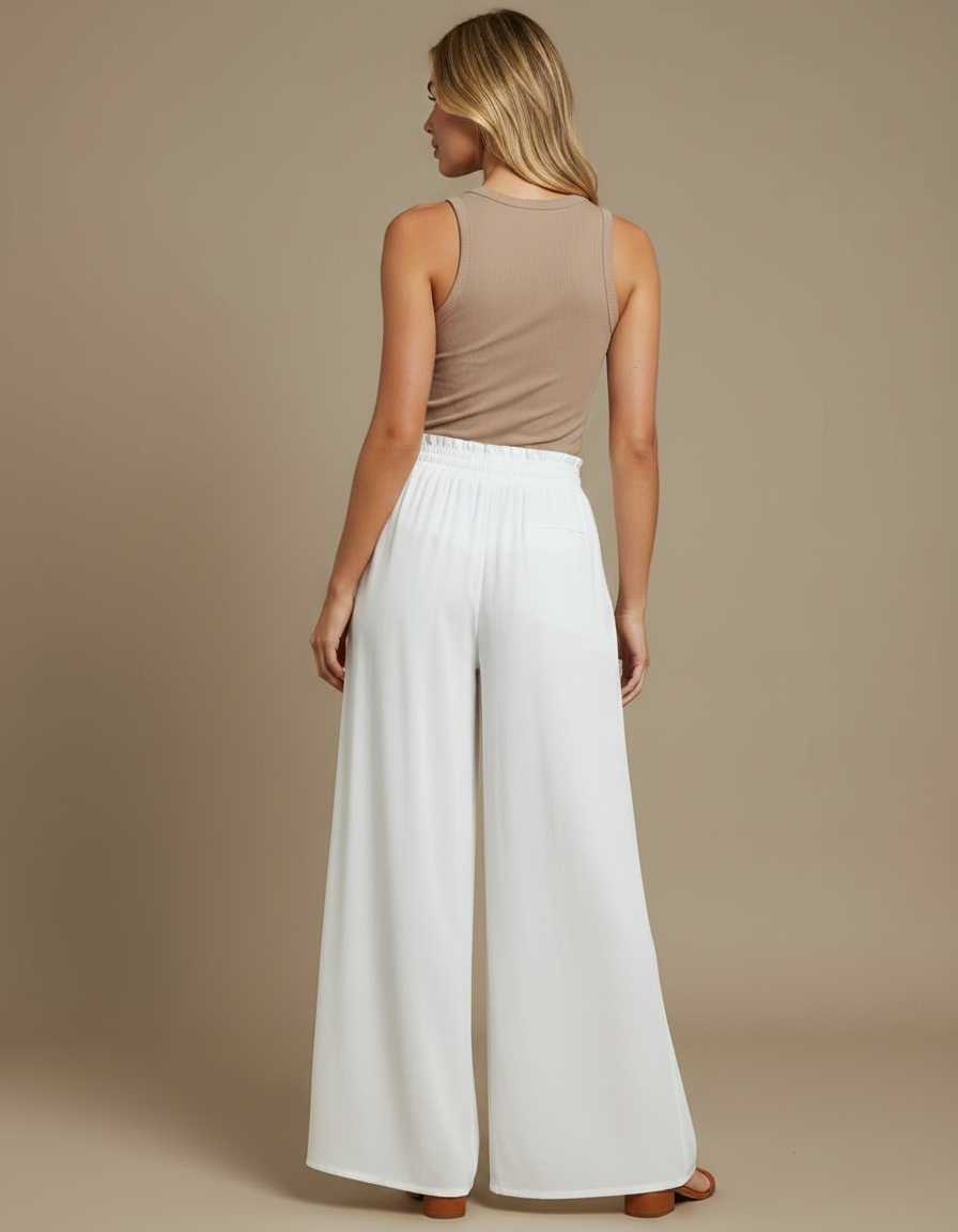 Pantalon En Crepe Fluide - Blanc Viscose - vue 2