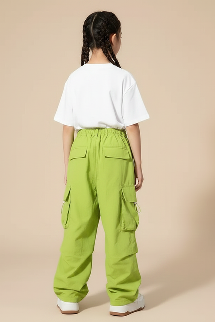 Pantalon Fluide Vert Ample Cargo Streetwear Enfant - Polyester - vue 2
