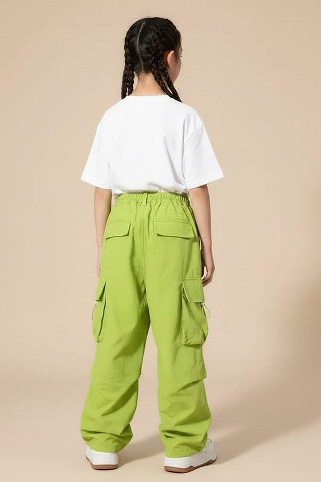 Pantalon Fluide Vert Ample Cargo Streetwear Enfant - Polyester - vue 2