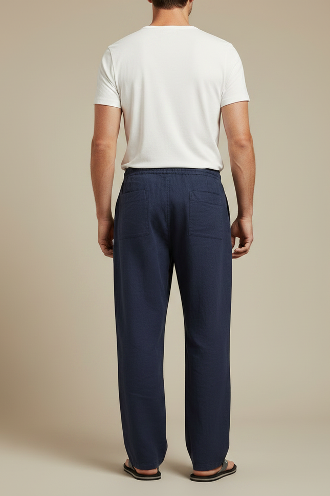 Pantalon Fluide Bleu Marine Ample Lin Décontracté Homme - vue 2