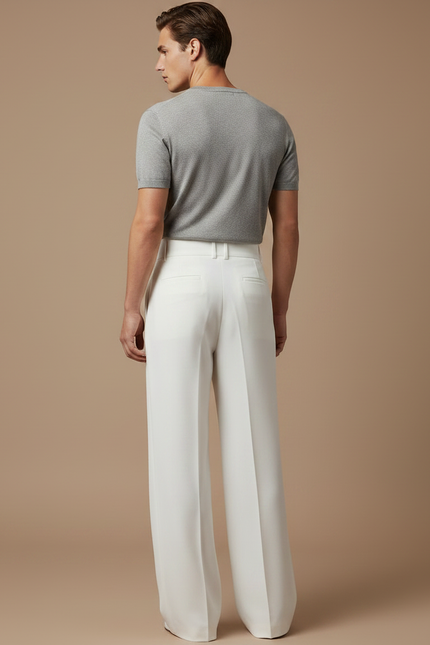 Pantalon Fluide Blanc Ample Plissé Chic Homme - Polyester - vue 2