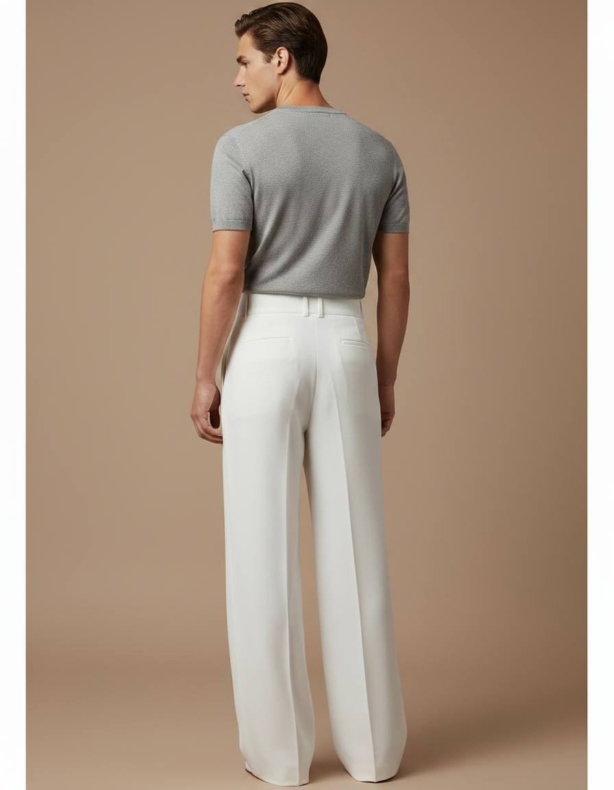 Pantalon Fluide Blanc Ample Plissé Chic Homme - Polyester - vue 2