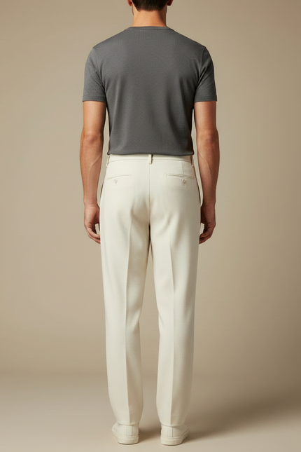 Pantalon Fluide Crème Laine Droit Formel Homme Élégant - Beige - vue 2