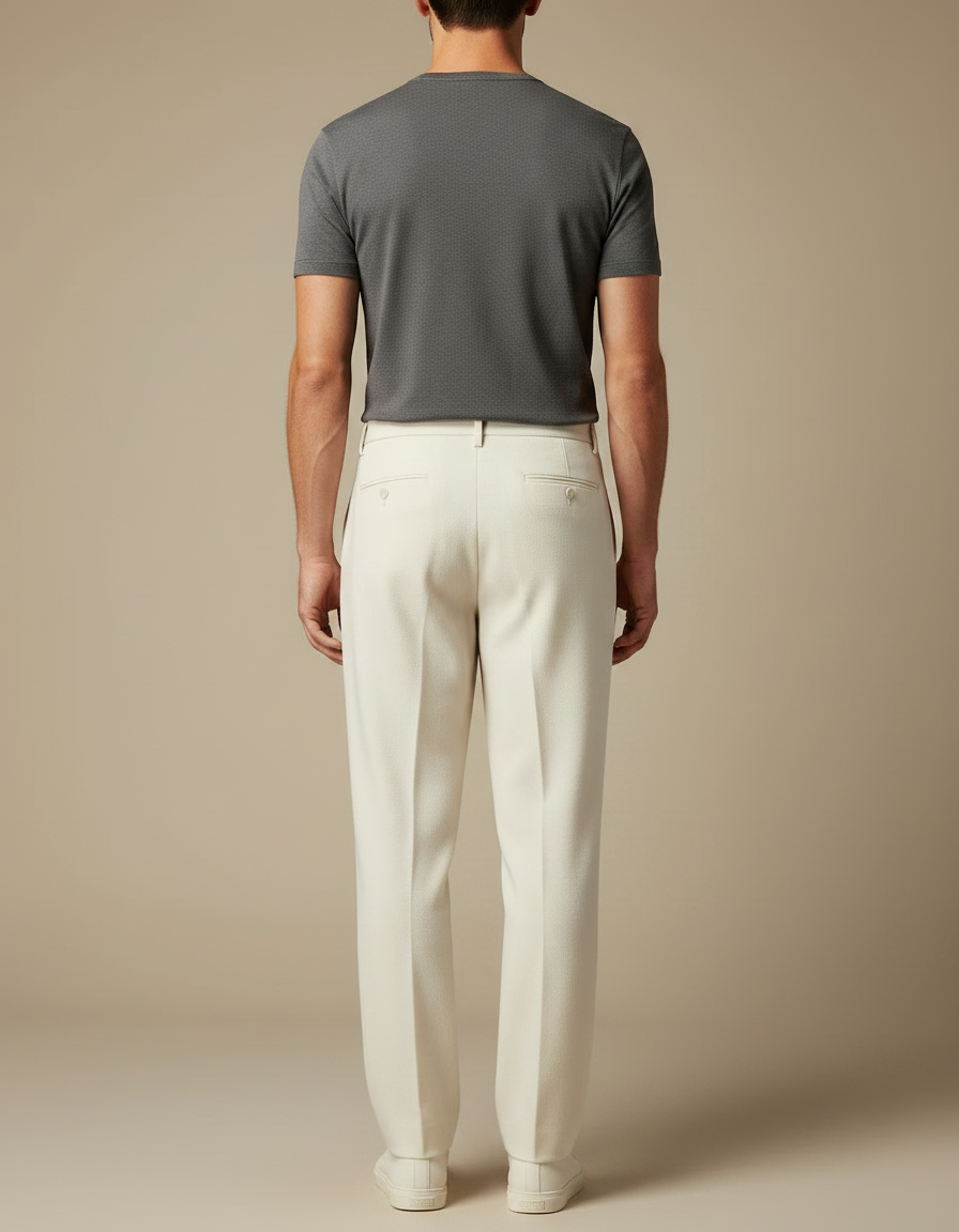 Pantalon Fluide Crème Laine Droit Formel Homme Élégant - Beige - vue 2