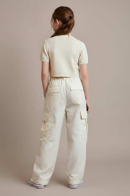 Pantalon Fluide Beige Ample Cargo Multi-Poches Enfant - Lin - vue 2