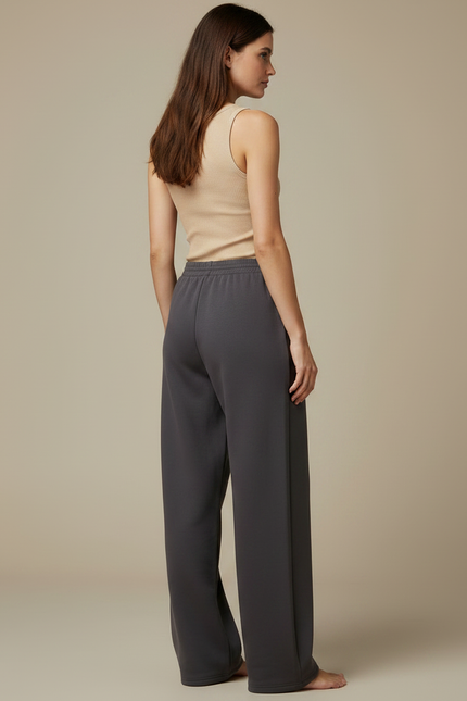Pantalon Fluide Gris Ample Confortable Élastique Femme - Molleton - vue 2