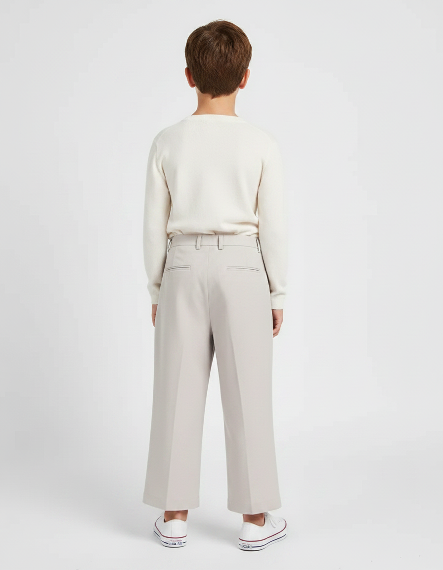 Pantalon Fluide Gris Clair Ample Plissé Décontracté Enfant - Polyester - vue 2