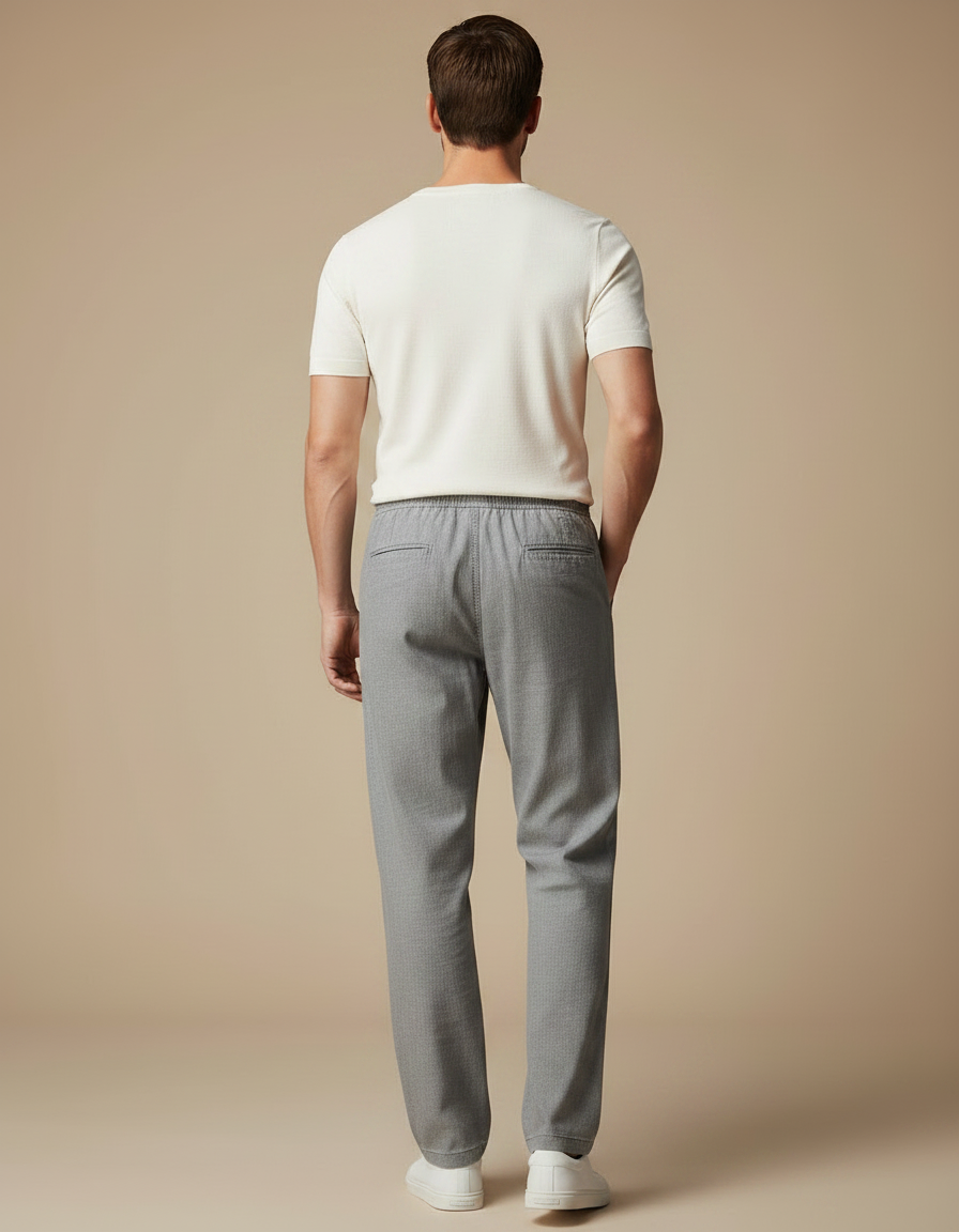 Pantalon Fluide Gris Décontracté Coupe Droite Coton - vue 2
