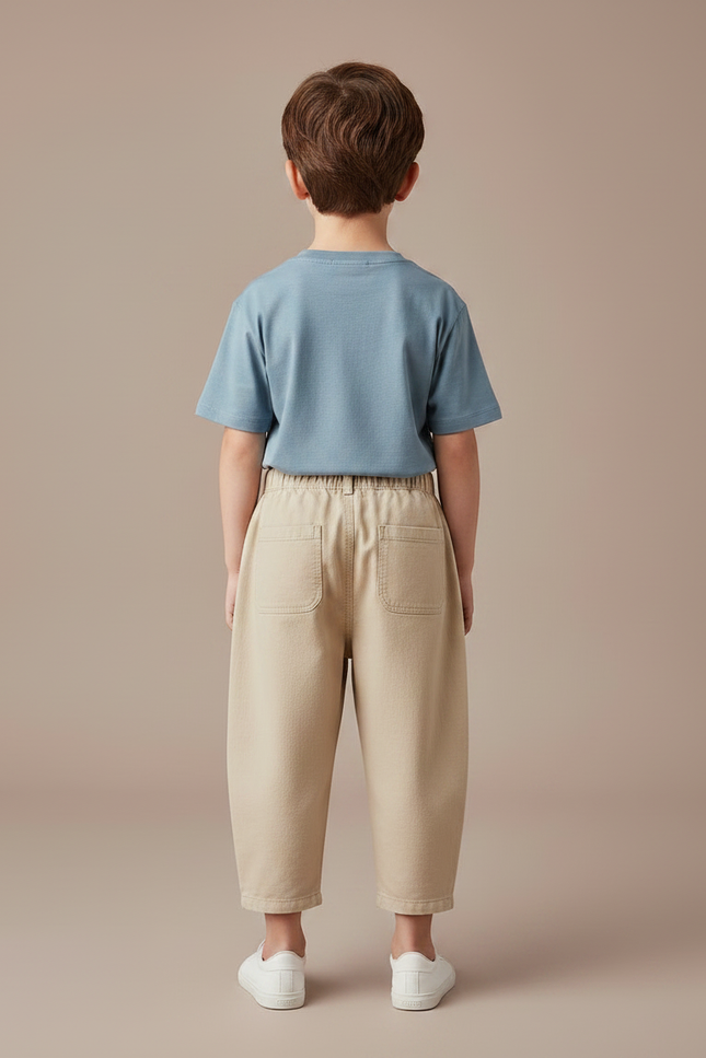 Pantalon Fluide Beige Coton Ample Brodé Garçon Décontracté - vue 2