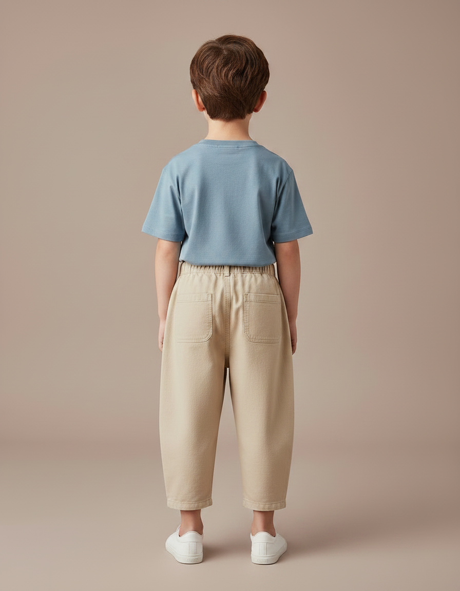 Pantalon Fluide Beige Coton Ample Brodé Garçon Décontracté - vue 2