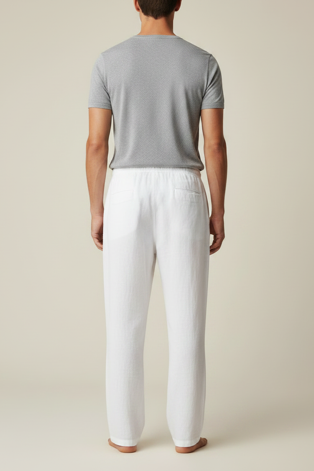 Pantalon Fluide Homme Blanc Coupe Ample - Lin - vue 2