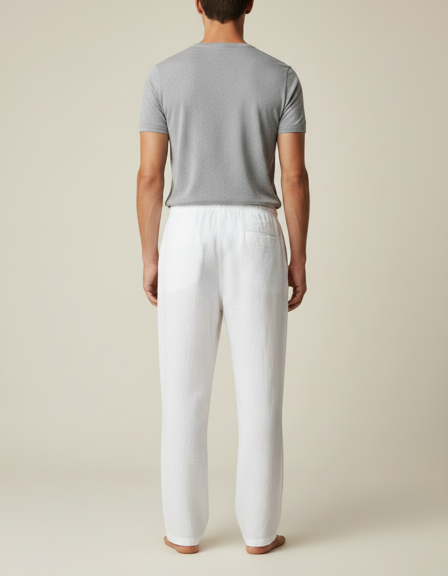 Pantalon Fluide Homme Blanc Coupe Ample - Lin - vue 2